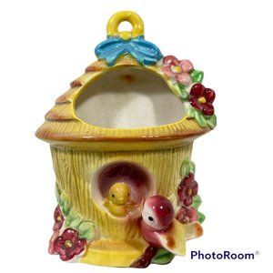 Vintage Japan Wall Pocket Planter Vase 1950s Birdhouse & Birds Kitsch Decor